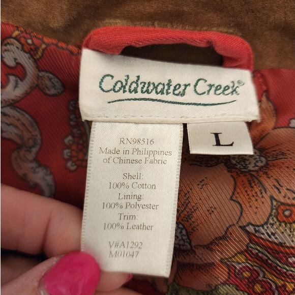 Coldwater Creek Women's Leather Trim Barn Coat Jacket SZ Large Red Buttons - Picture 7 of 10